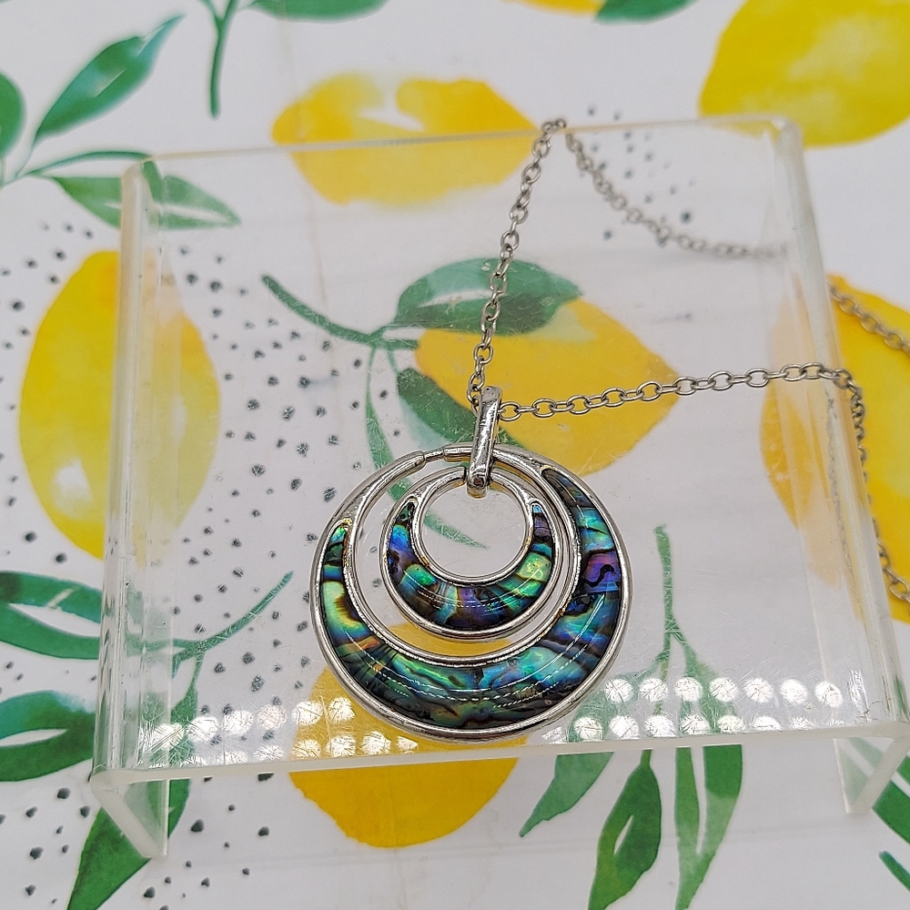 Natural Paua Shell from New Zealand Circle within Circle Necklace Abalone